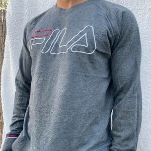 Vintage Fila Sweatshirt Embroidered Logo Charcoal Gray Men/Unisex Sz S Oversized